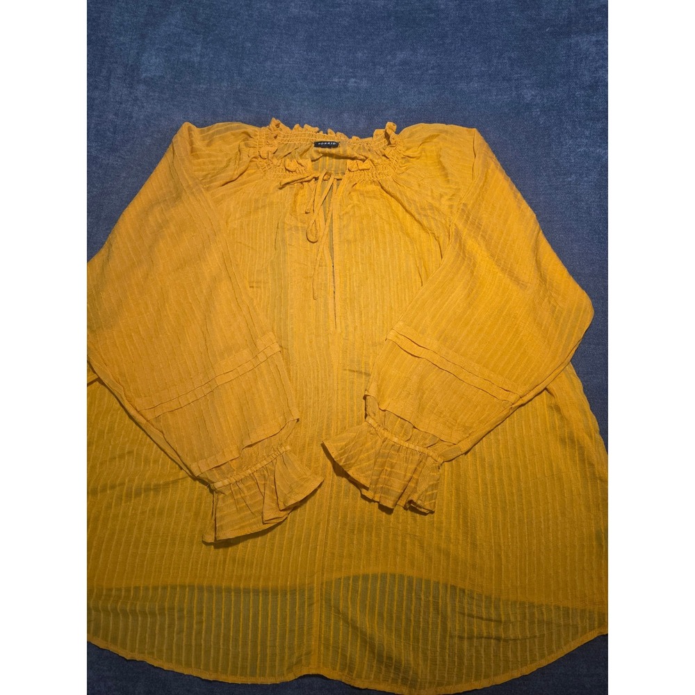 Torrid Mustard Yellow Ruffle Peasant Blouse Long Sleeve Boho Top Size 3 Plus